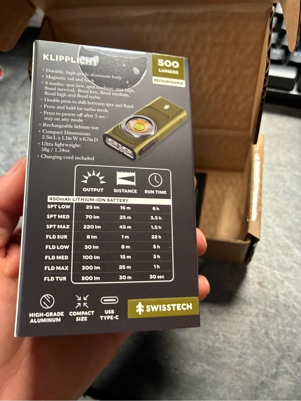 Swiss Tech Klipplight Rechargeable Clip Light - Olive Green new